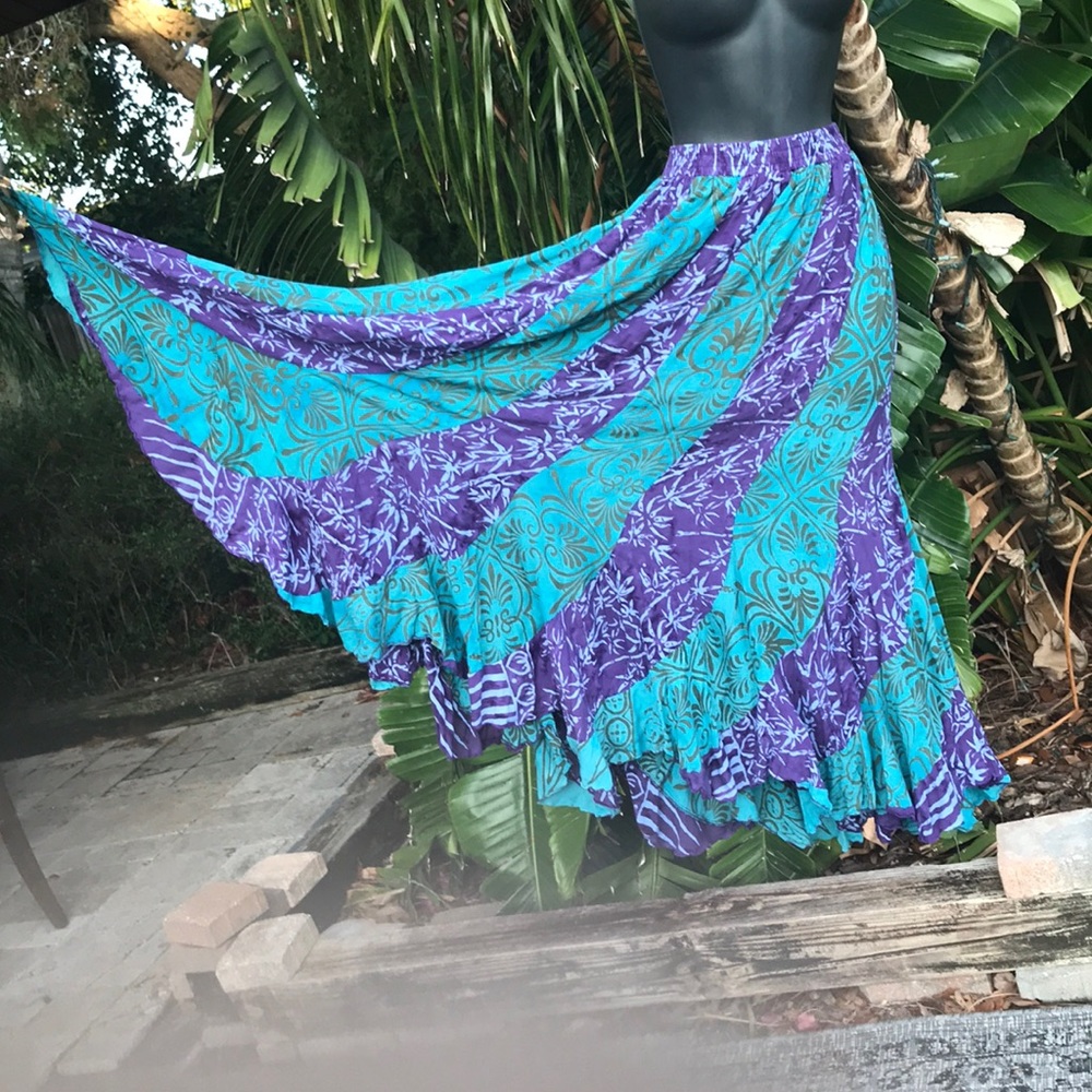 Patchwork batik maxi skirt